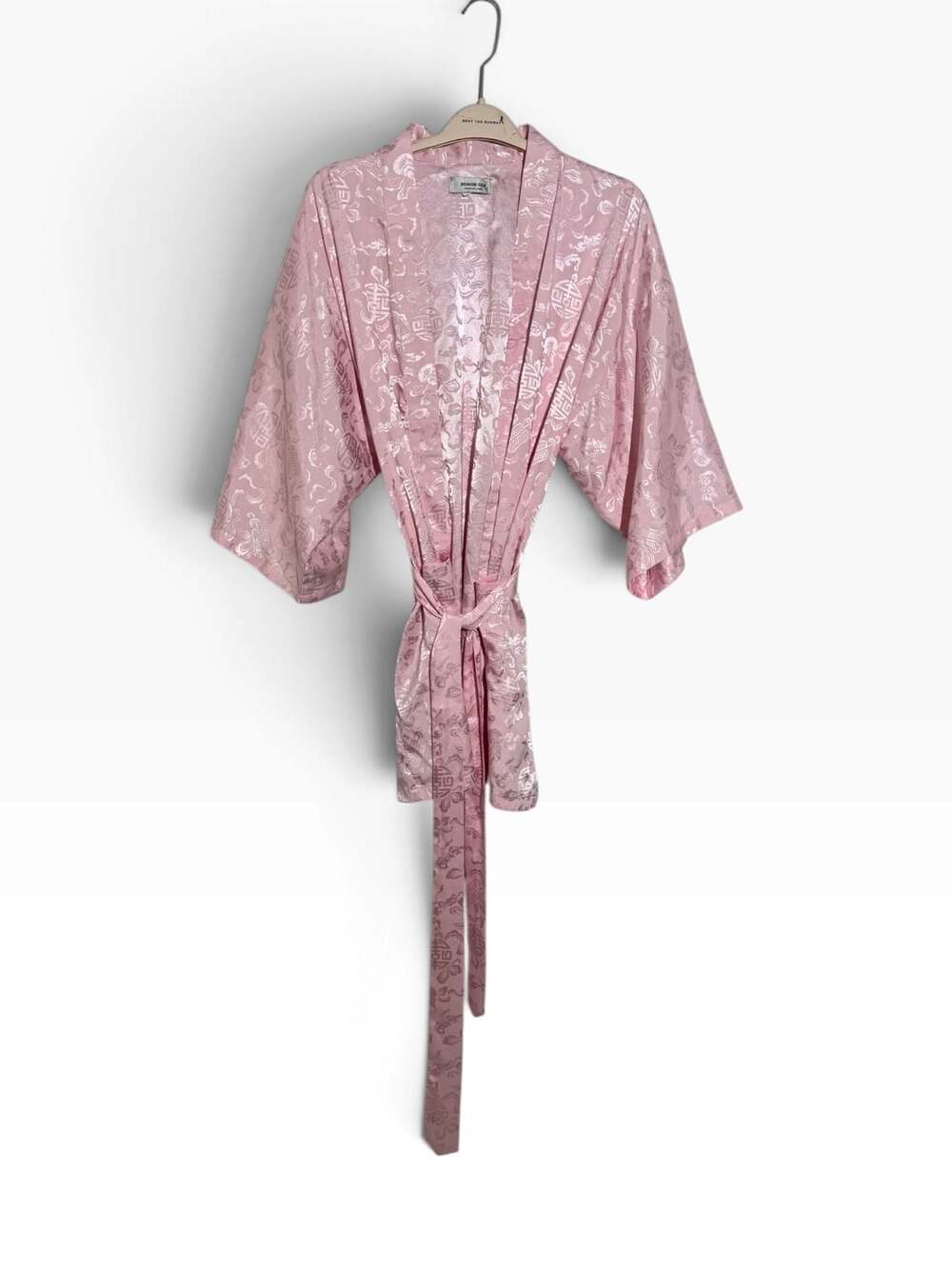Dragon Silk Kimono Robe Pink Silk Floral Brocade